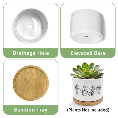 EVIHCG Gardening Gifts Planter Pots, Gardener Gifts for Women Mom Grandma, Gardening Lovers Ceramic Succulent Plant Flower Planters for Home Office Desk Table Shelf(No Plants)