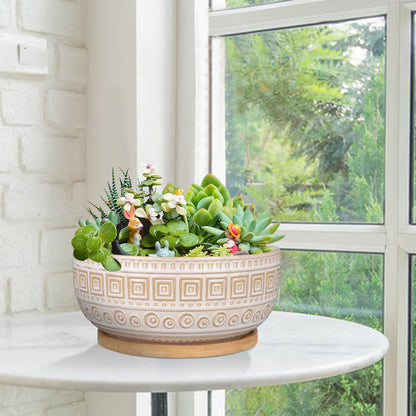 G EPGardening 8 Inch Ceramic Succulent Planter Pots Round Shallow Bonsai Planter Pot for Indoor Plants with Drainage and Plant Saucer