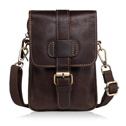Hengwin Leather Crossbody Phone Purse for Men, Belt Pouch with Multi Pockets, Fits for 6.7" Smartphones, Small Messenger Bag Cell Phone Belt Holster Waist Bag for Travel, Hiking, Daily Use (Coffee)