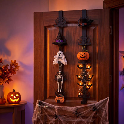 Novabright 2 Pcs Halloween Cobweb Over The Door Hooks Gothic Bathroom Decor Creepy Door Hanger Metal Rack Holder for Towel Hat, Coat, Cloth, Keychain, Bag, Home Organizer