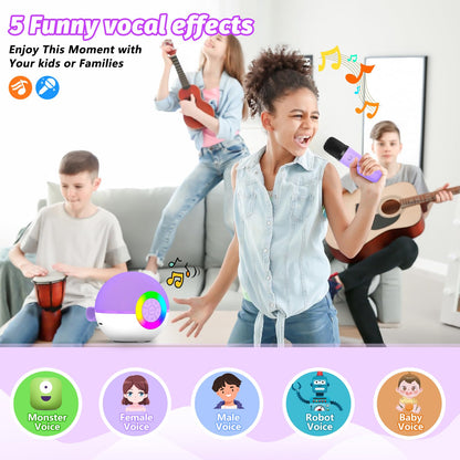 goopow Mini Karaoke Machine Speaker for Kids Adults, Portable Bluetooth Microphone Song Toys with LED Light, Best Chritmas Birthday Festival Gift for 3 4 5 6 7 8+ Year Old Girls Boys (Purple-2MIC)