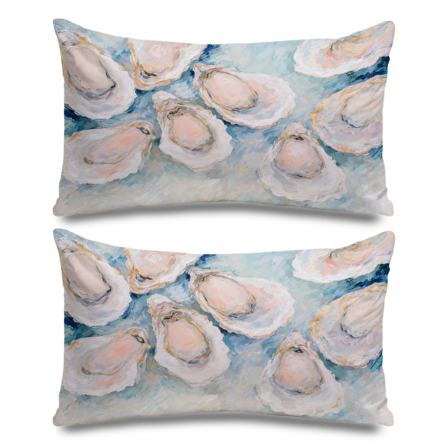 JOQUXI Pastel Blue Oyster Pillow Covers 12x20, Preppy Beach Room Decor, Coastal Ocean Beachy Aesthetic Seashell Lumbar Throw Pillow Covers for Girls Dorm Apartment Bedroom, Set of 2