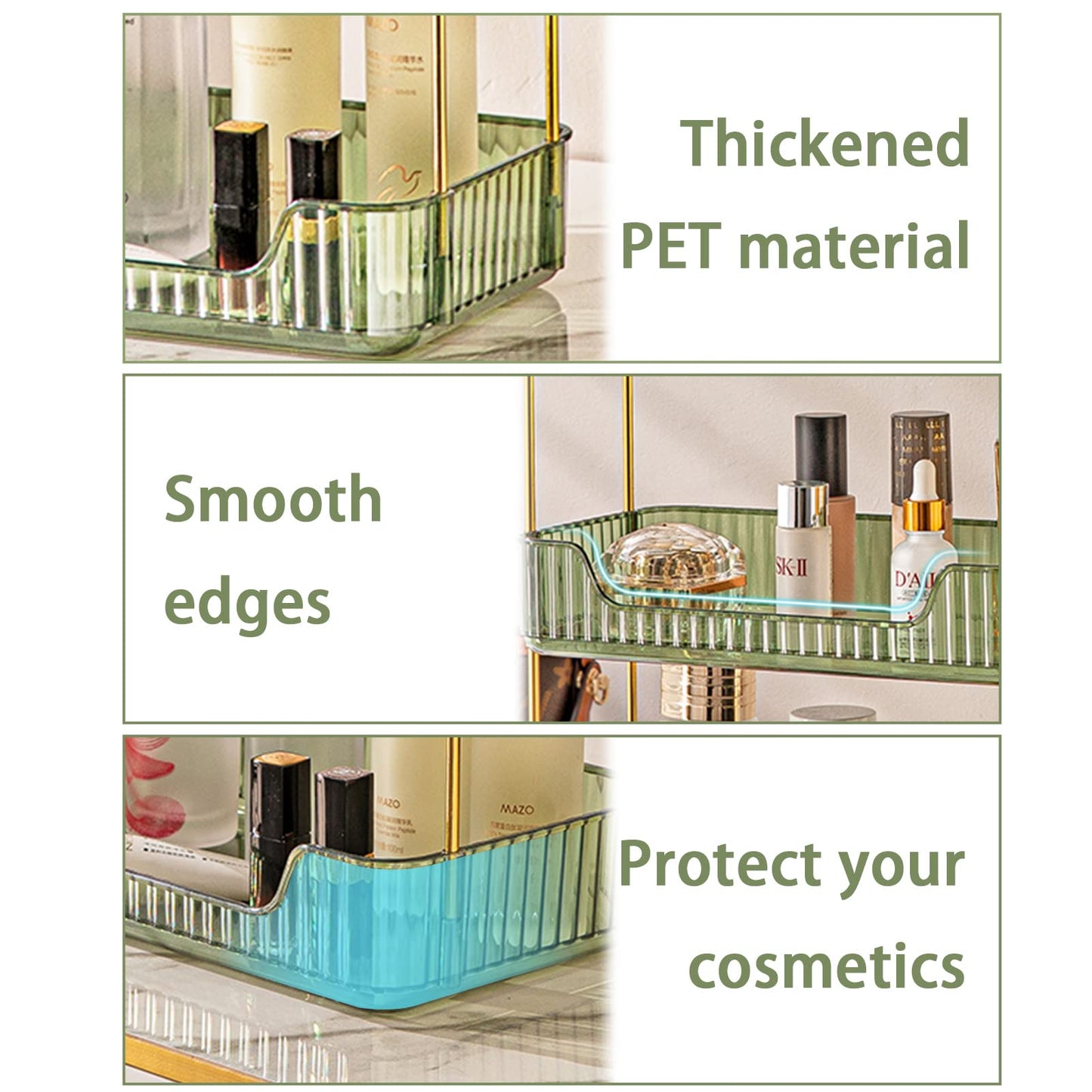 shuang qing Bathroom Counter Organizer Countertop Storage, Cosmetics Skincare Shelf, Makeup Organizer Perfume for Dresser Vanity Tray, Spice Rack for Kitchen(2 Tier-Green)