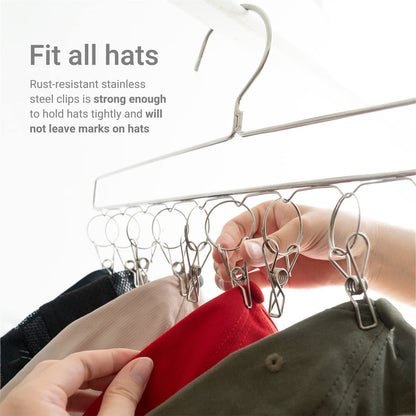Mkono Hat Organizer Hanger for Closet Set of 3 Baseball Hat Organizer with 30 Stainless Steel Clips Hat Hook Rack for Baseball Caps, Silver Hat Holder for Closet Organizer, Fits All Caps, 3 Pieces