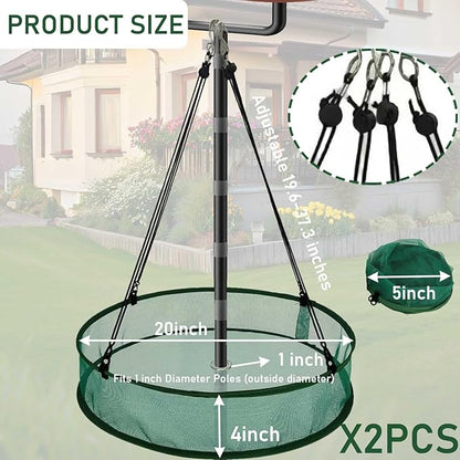 2 Pack Seed Catcher Tray for Outdoor Pole Mounted Bird Feeders, 20'' Hanging Bird Feeder Seed Catcher Platform with Holes Fits 1'' Pole, for Hummingbird Bee Feeder Outdoor Garden(with Holes)