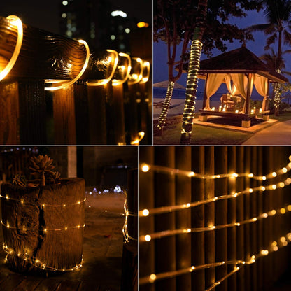 Brightown Solar Rope Lights, 39FT 100LED Outdoor Solar String Lights, IP65 Waterproof Solar Powered Fairy Lights with 8 Lighting Modes for Party Garden Yard Home Holiday Tree Decoration, Warm White