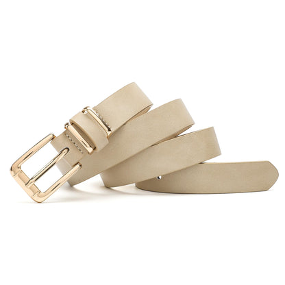 IFENDEI Women Waist Belts for Dresses Thin Black Skinny Leather Belts with Gold Pin Buckle Beige X-Small