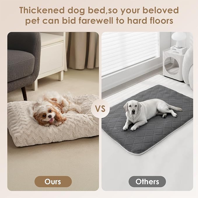 EHEYCIGA Washable Medium Dog Bed for Crate 29x21 Inch, Kennel Pad for Dogs Up to 35 lbs, Plush and Comfy Pet Sleeping Mat, Beige