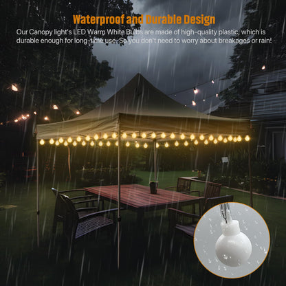 Eliteemo LED Canopy Lights for 10x10Ft Canopy, 40 Ft LED Canopy String Light, Outdoor Canopy Tent Lights with 80 LED Warm White Bulbs and 8 Modes, Waterproof, Super Bright to Display at Night Outdoors