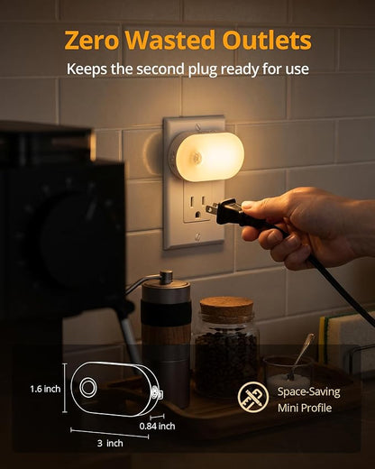 Lyridz 120LM Ultra Bright Plug-in Motion Sensor Night Light, Stepless Dimmable LED Nightlight, Always-On and Auto-Off, for Hallway, Stairs, Bathroom, Bedroom, Garage, Warm White (6-Pack)