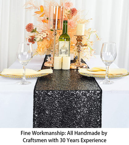 ShinyBeauty Black Sequin Table Runners Pack of 2 - 12x108-Inch Glitter Halloween Party Wedding Table Runner for Reception - 108 Inches Long