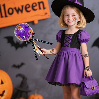 134Pcs Halloween Party Favors Gift Trick or Treat Container, Giant Lollipop with Gift Cards Pencils Stickers Erasers Stampers Bags Ribbons for Classroom School Exchange Party Favors
