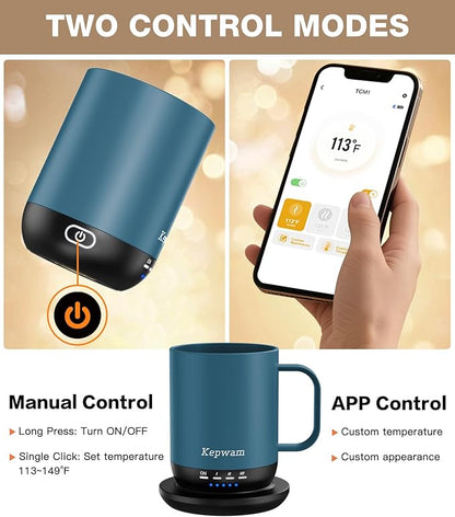 Kepwam Heated Coffee Mug T1-14oz Fast Heating & Longer Battery Life Self Heating Coffee Mug Hot to 149℉ - Touch & App Controlled Mug Coffee and Hot Beverage Warmer, Gifts for Women and Men