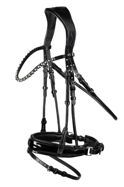 HORZE Clermont Ergonomic Padded Genuine Leather Snaffle Bridle for Horses | Flash Noseband Included - Black - Horse