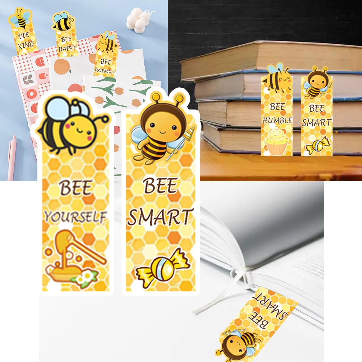 Cute Bee Bookmarks,1.6 * 5.5Inch Motivational Paper Bookmark Pack,60PCS Book Marks for Reading,Class Supplies for Students in Bulk,Fun Bookmarks