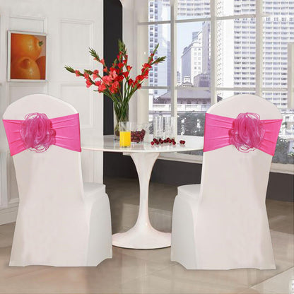 SFN 2 PCS Pink Flower Chair Sashes Chair Spandex Bands Bows tie for Thanksgiving Christmas Wedding Banquet Birthday Party Events Hotel Decoration