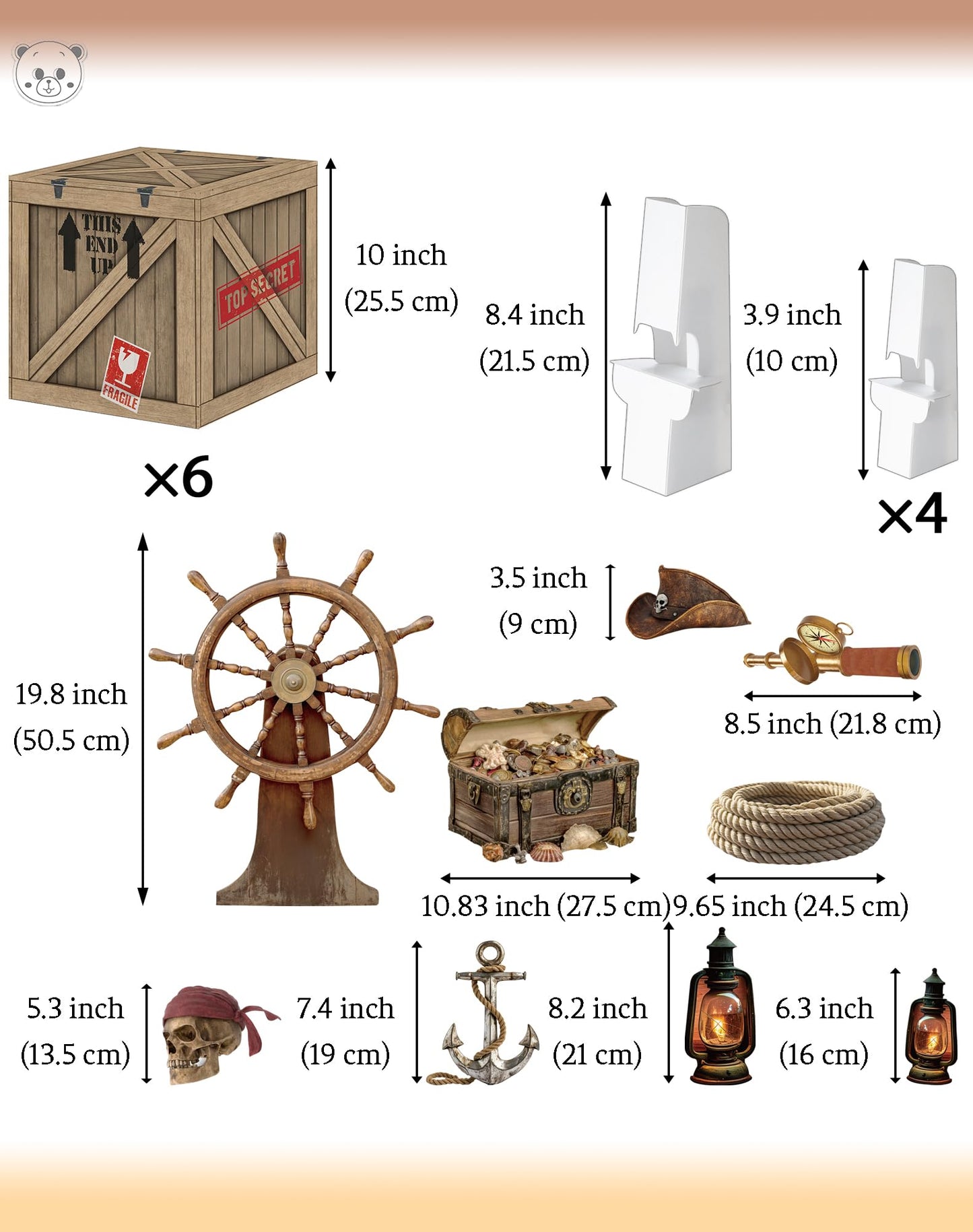 KARAQY Pirate Party Decorations – 10 Inch Imitation Wooden Boxes with Pirate Treasure Chest, Trunk or Treat Car Decor Kit for Birthday, Halloween, Adventure Party, Photo Booth Props
