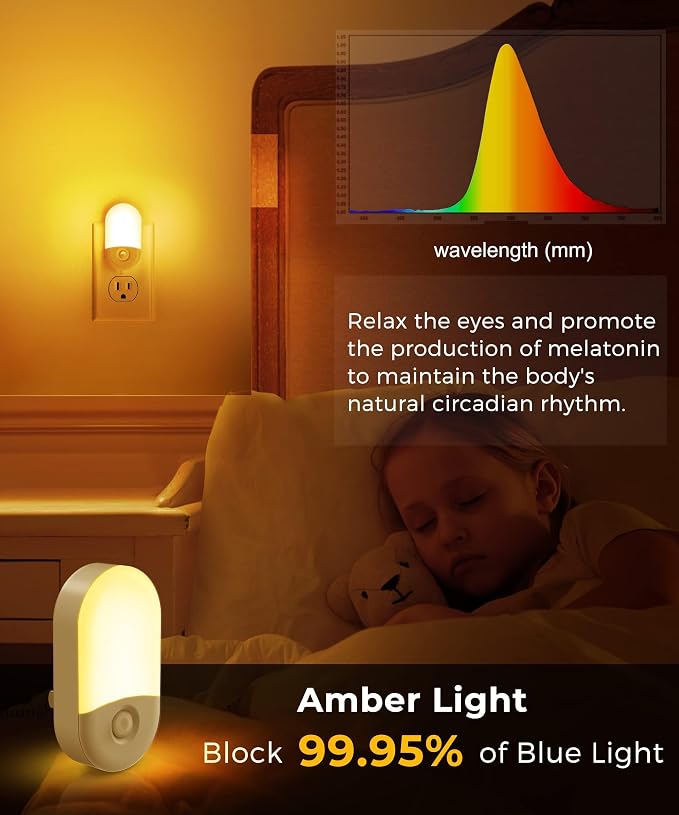 L LOHAS LED Amber Night Light, Night Lights Plug into Wall[4 Pack], 2000K LED Nightlight, Dusk to Dawn Sensor, 30/60LM Adjustable Brightness, Automatic Low Blue Night Light for Kid, Bathroom, Hallway