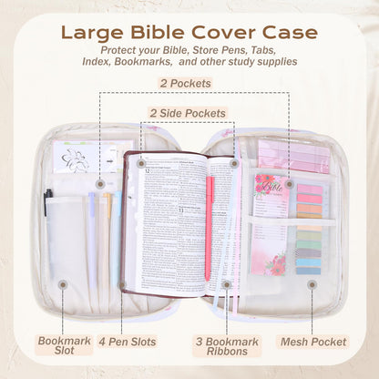 XKDOUS Bible Cover for Women Quilted Bible Bag Church Book Carrying Case with Letter A, Handle, Study Supplies Organizer Portable Church Book Carrier Christian Gifts for Mom, Lady