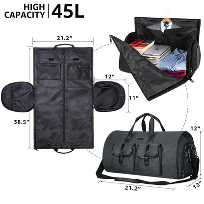 UNIQUEBELLA Travel Garment Duffel Bag, 45L Carry on Suit Bag for Men Convertible Foldable Weekend Bag with Shoe Compartment