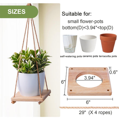 2 Pack Adjustable Hanging Plant Hanger, Hanging Planter Shelves for Indoor Plants, Hanging Flower Pots Holder, Wood Wall Hanging Planter Hanger for Window Ceiling Porch Deck Patio(Pots not Includ)