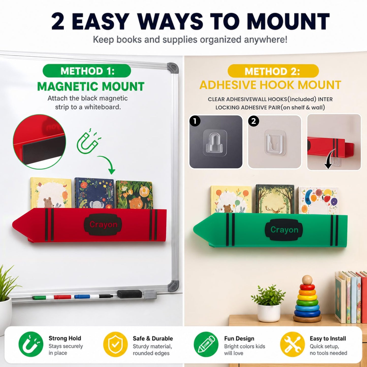Sabary 4 Set 17 Inches Crayon Acrylic Magnetic Book Shelf for Whiteboard Crayon Classroom Decor Bearing Magnetic Books Display Holder for Teacher Classroom School Office