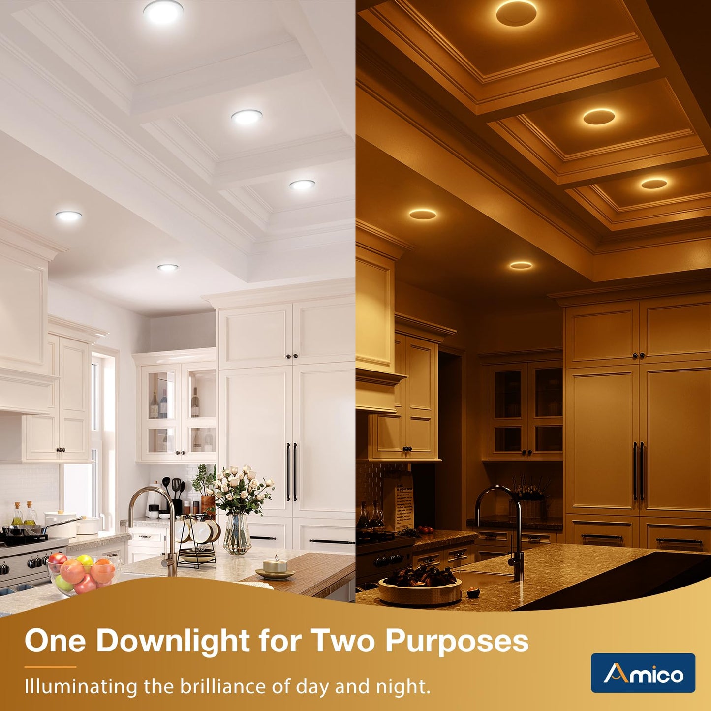 Amico 12 Pack 6 Inch 5CCT LED Recessed Ceiling Light with Night Light, 2700K/3000K/3500K/4000K/5000K Selectable Ultra-Thin Lighting, 12W=110W, 1100LM, Dimmable Canless Wafer Downlight ETL&FCC