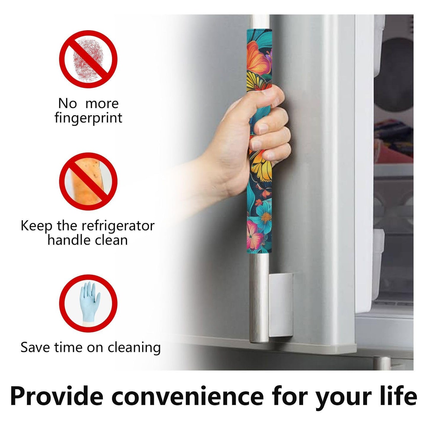 QwThum Butterfly Blue Flowers Refrigerator Handle Covers Set of 2 Door Handle Covers for Fridge Oven Microwave Appliance Washable Decor Non-Slip Dishwasher Door Cloth Protector 14x5.5in