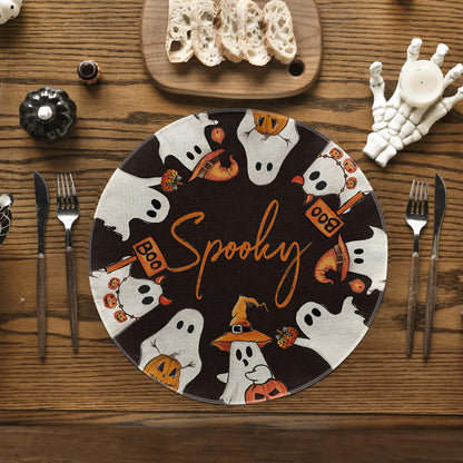 Artoid Mode Spooky Ghost Halloween Round Placemats Set of 6, 14 Inch Table Mats for Party Kitchen Dining