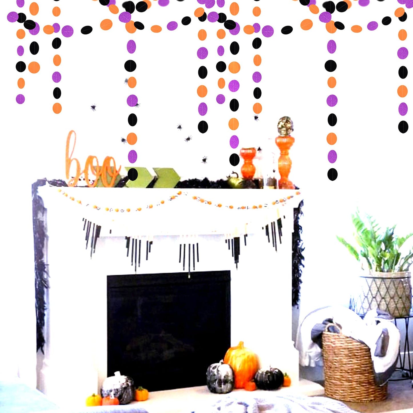 Black-Orange Purple Halloween Party-Decorations Streamers-Garland - 52ft Birthday Baby Shower Decorations Paper Banner, Graduation 2025 Glitter Hanging Decoration Bunting Supplies Lasting Surprise