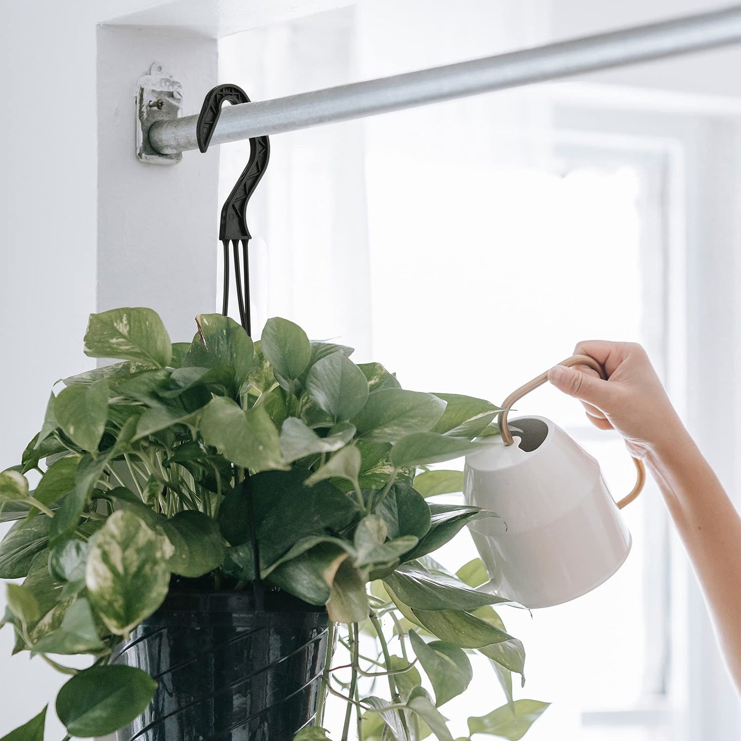 Cosmos 6 Pieces Plastic Hanging Basket Hooks Hanging Planter Holder Flower Pot Hangers for Outside and Indoor Small Flower Pots, Black