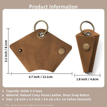 2-Pack Handmade Crazy Horse Leather Wrap Keychain with Snap Closure, Key Ring Cover and Silencer Sleeve - Men's Key Organizer (Light Brown/Black)