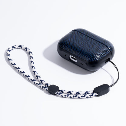 RIXENY Leather Case for AirPods Pro 3 (3rd Gen 2025), Adjustable Lanyard, Vegan Lizard Texture Leather, Hard Shell, Scratch/Shock Proof, Wireless Charging, for Fashion & Luxury Lovers, Blue