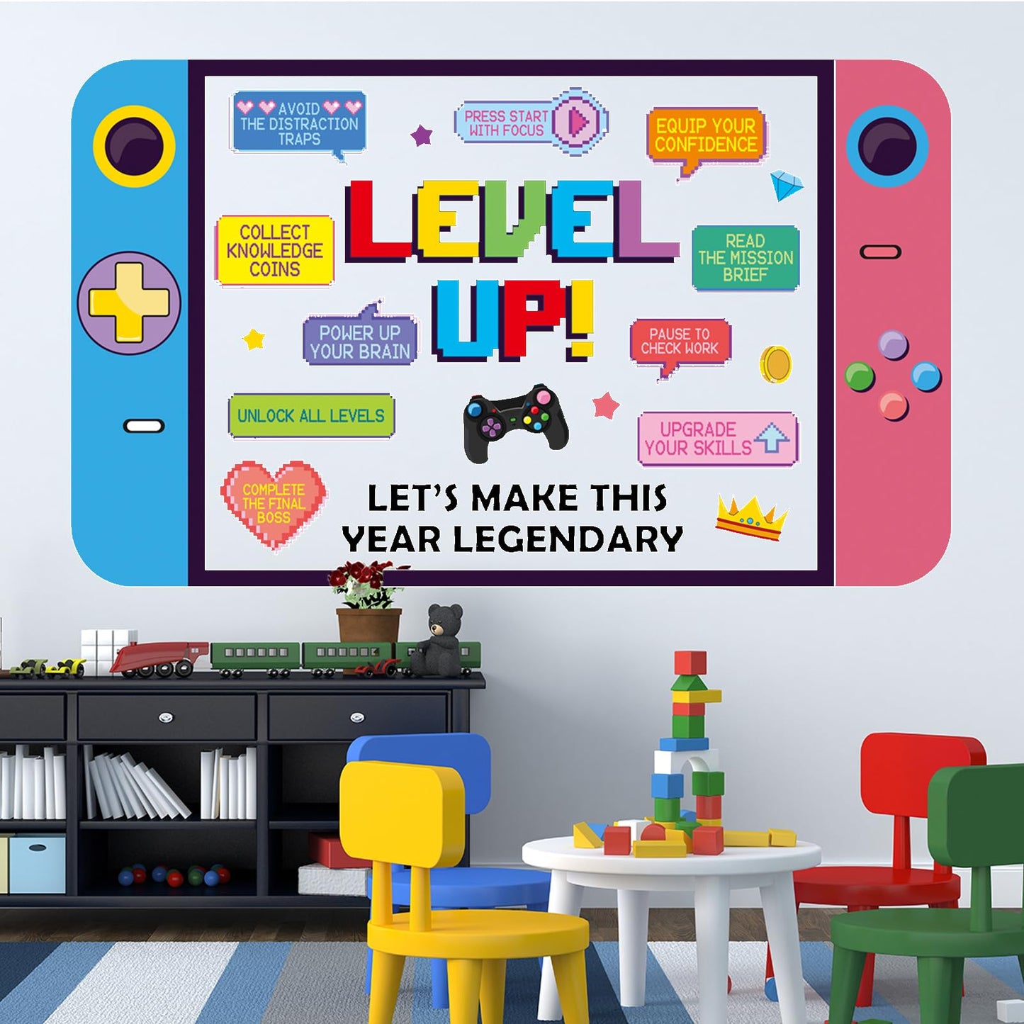 Video Game Growth Mindset Bulletin Board Decorations Set with Borders Level up Motivational Cutouts Decor for Teachers Back to School Bulletin Board for Class School Classroom Chalkboard Wall Decor
