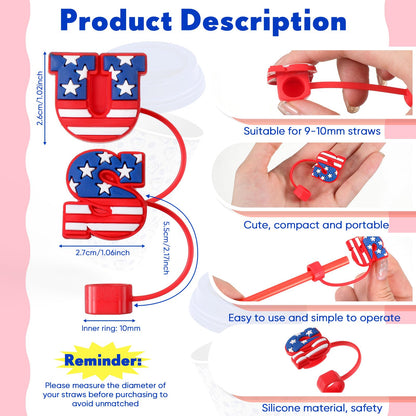 Ninehaoou 48 Pcs Holiday Straw Toppers Silicone Cute Straw Cover Cap Tumbler Reusable Drinking Cover Lid Topper Protector for Christmas Halloween Easter Independence Day St Patrick's Day