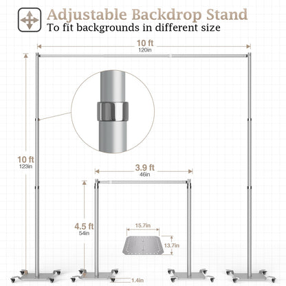 EMART Pipe and Drape Backdrop Stand Kit, Heavy Duty Adjustable Photo Background 10ftx10ft with Wheels, Metal Frame with Flat Base for Photography Wedding Party Decorations
