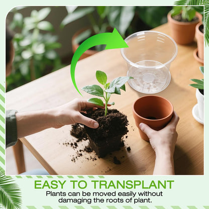 FUOAUYK 7/6/5/4/3 Inch Clear Nursery Pots with Drainage Trays, 25 Pack Plastic Pots for Plants, Clear Pot for Seed Starting, Transplanting, Succulents, and Indoor Gardening (3+4+5+6+7 inch)