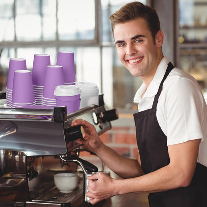 Patelai 48 Pcs 12 oz Disposable Coffee Cups with Lids and Sleeves Bulk, Insulated Hot Chocolate Paper Cup for Hot and Cold Beverage Water Juice Cocoa Tea Party Restaurants Travel Supplies (Purple)