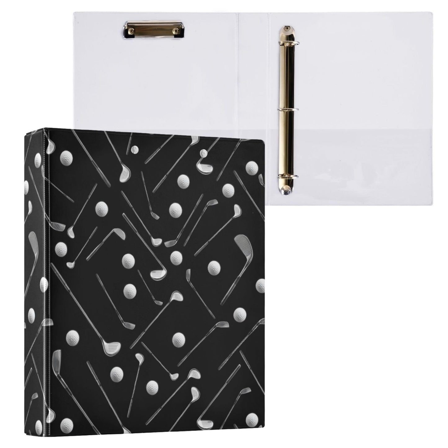 Golf Black Round Ring Binders 1.5 Inch Sports Balls 3 Ring Clipboard Binder for Office School Work Supplies File Folder 200 Sheet Capacity