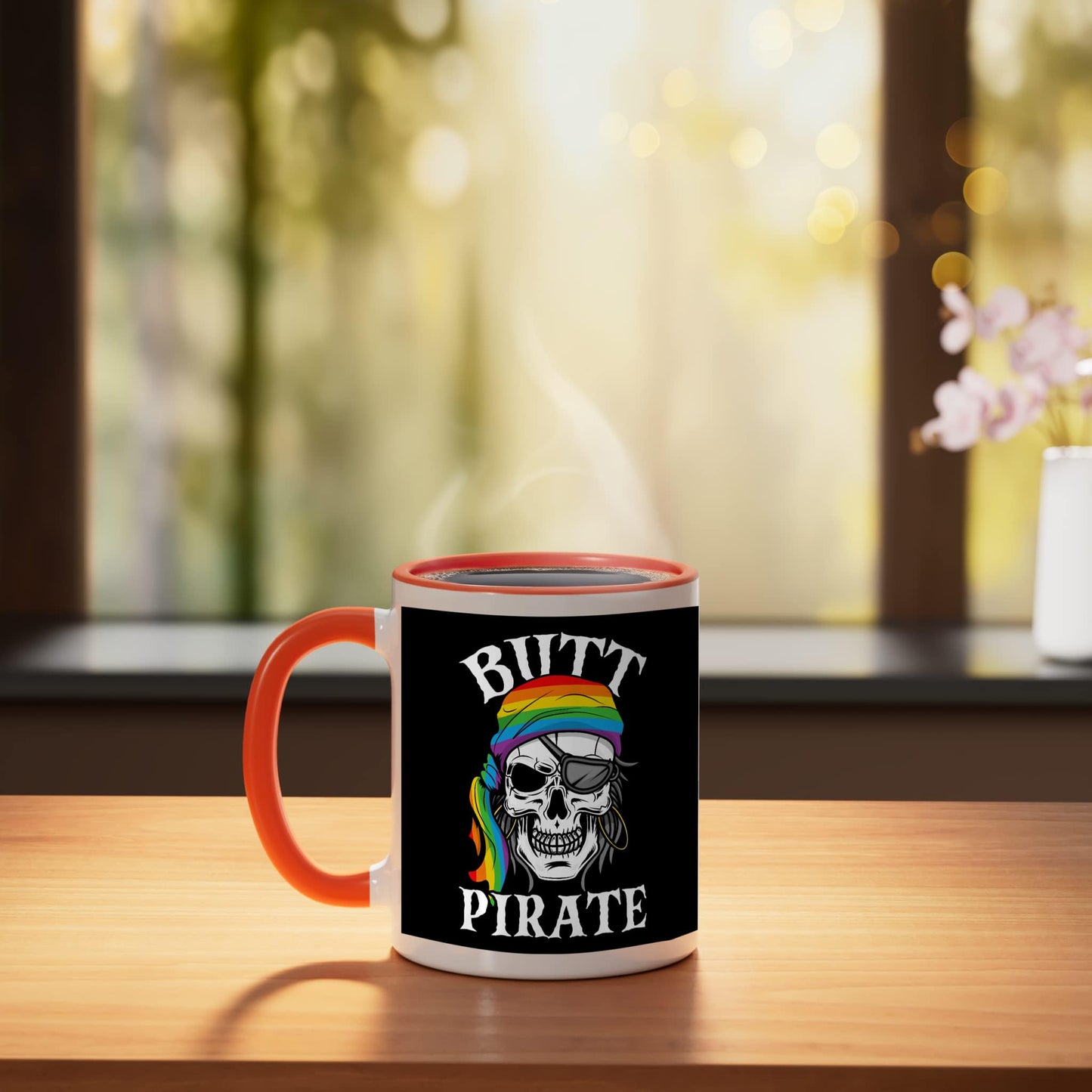 Butt Pirate LGBT Halloween Gay Ceramic Mug, Orange/White