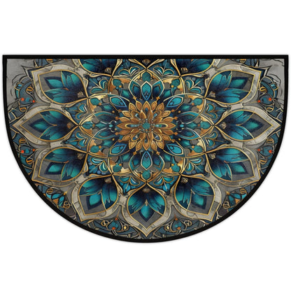 Turquoise Mandala Half Round Door Mat Indoor Entrance Semi Circle Area Rugs