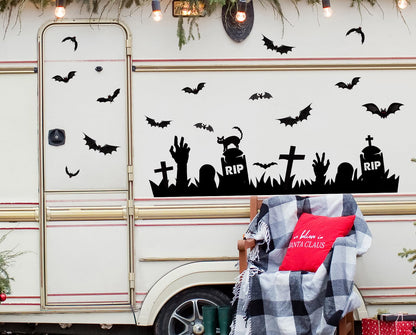 JarThenaAMCS 23Pcs Halloween Garage Decoration Magnet Tombstone Cross Bat Refrigerator Decals Black Magnetic Stickers for Party Home Door Car Dishwasher Decor
