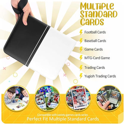 Card Binder 4 Pocket, Trading Card Holder Fits 400 Cards With 50 Removable Sleeves, Portable Collection Card Ablum, Game Card Case book With Zipper for Gift - Black