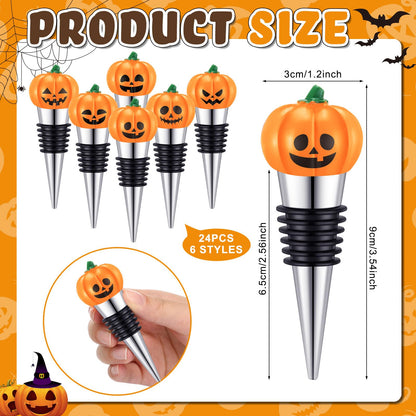 Blosssound 24 Pcs Halloween Wine Stopper Party Favors for Adults Bulk Glow in Dark Pumpkin Wine Corks Halloween Goodie Bags Stuffers Wine Accessories Gift for Host