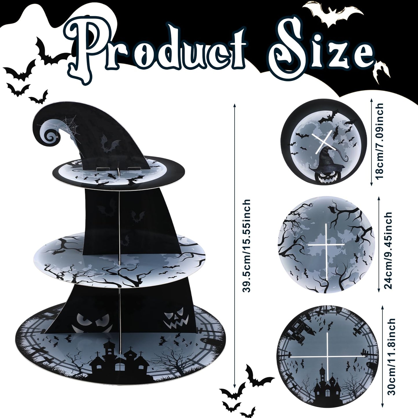 Zopeal 3 Tier Halloween Cupcake Stand The Nightmare Cardboard Cake Stand Tower Pumpkin Bat Scary Party Cupcake Serving Tray Dessert Tower for Halloween Carnival Party Decoration Supplies