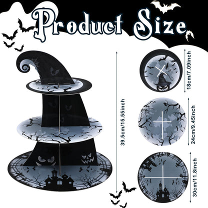 Zopeal 3 Tier Halloween Cupcake Stand The Nightmare Cardboard Cake Stand Tower Pumpkin Bat Scary Party Cupcake Serving Tray Dessert Tower for Halloween Carnival Party Decoration Supplies