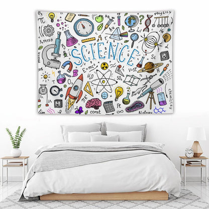 DDCBNS Science Ideas Wall Hanging Tapestry,Physics Chemistry Geometric Pattern School Decor Tapestries,Boys Girls Kids Funny Educational Tapestry for Study Classroom Bedroom Living Room 80" x 60"