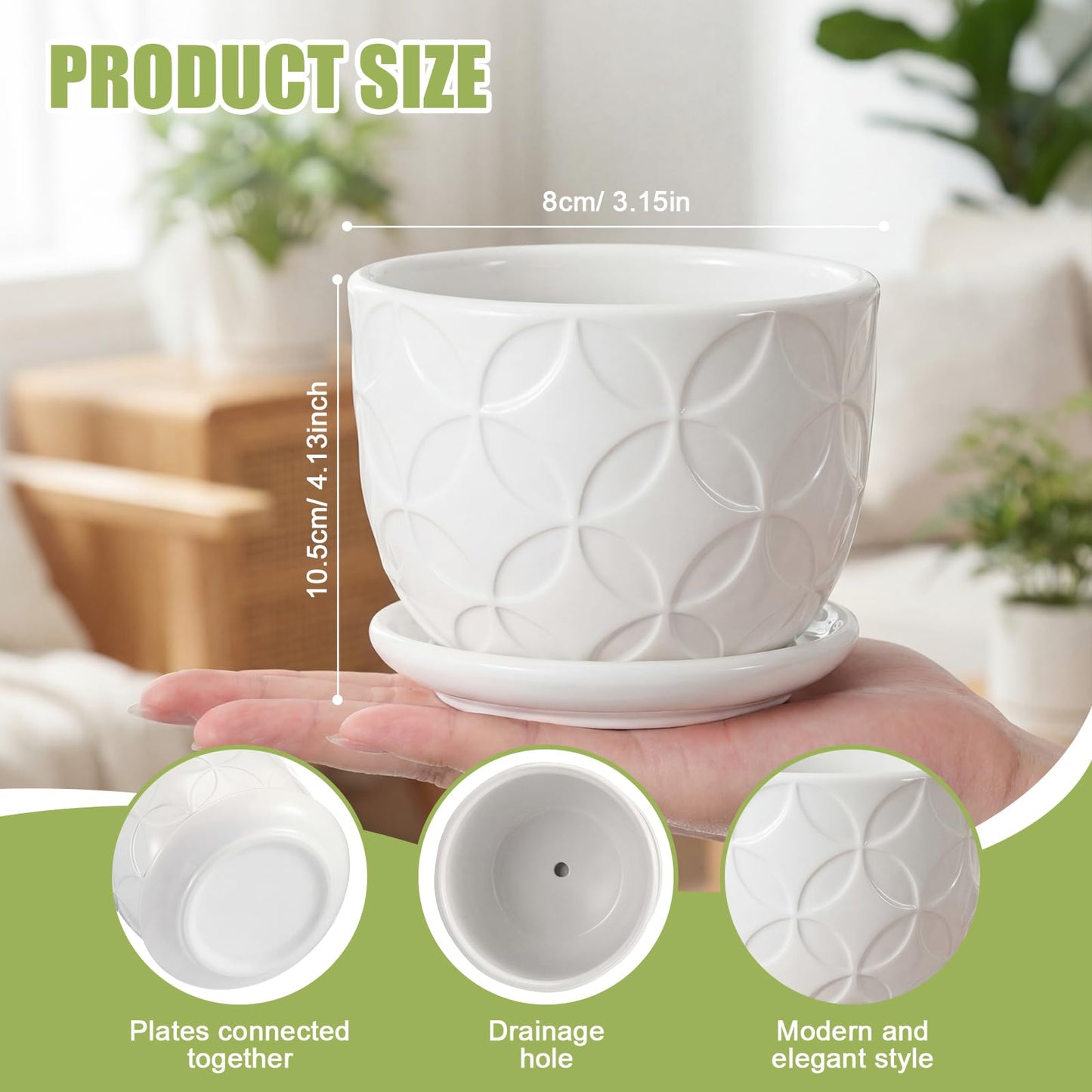 Maxdot 12 Set 4 Inch Ceramic Pots for Plants White Flower Pots with Drainage Holes Saucer Flower Planter for Indoor Outdoor Gardening Home Desktop Office Windowsill Decor
