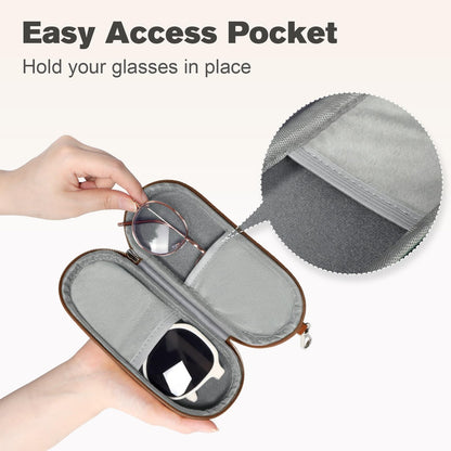 Huvon Double Eyeglasses Case, Dual Glasses Sunglasses Organizer with Zipper Closure, Eyewear Storage Box for Men Women Travel (Brown)