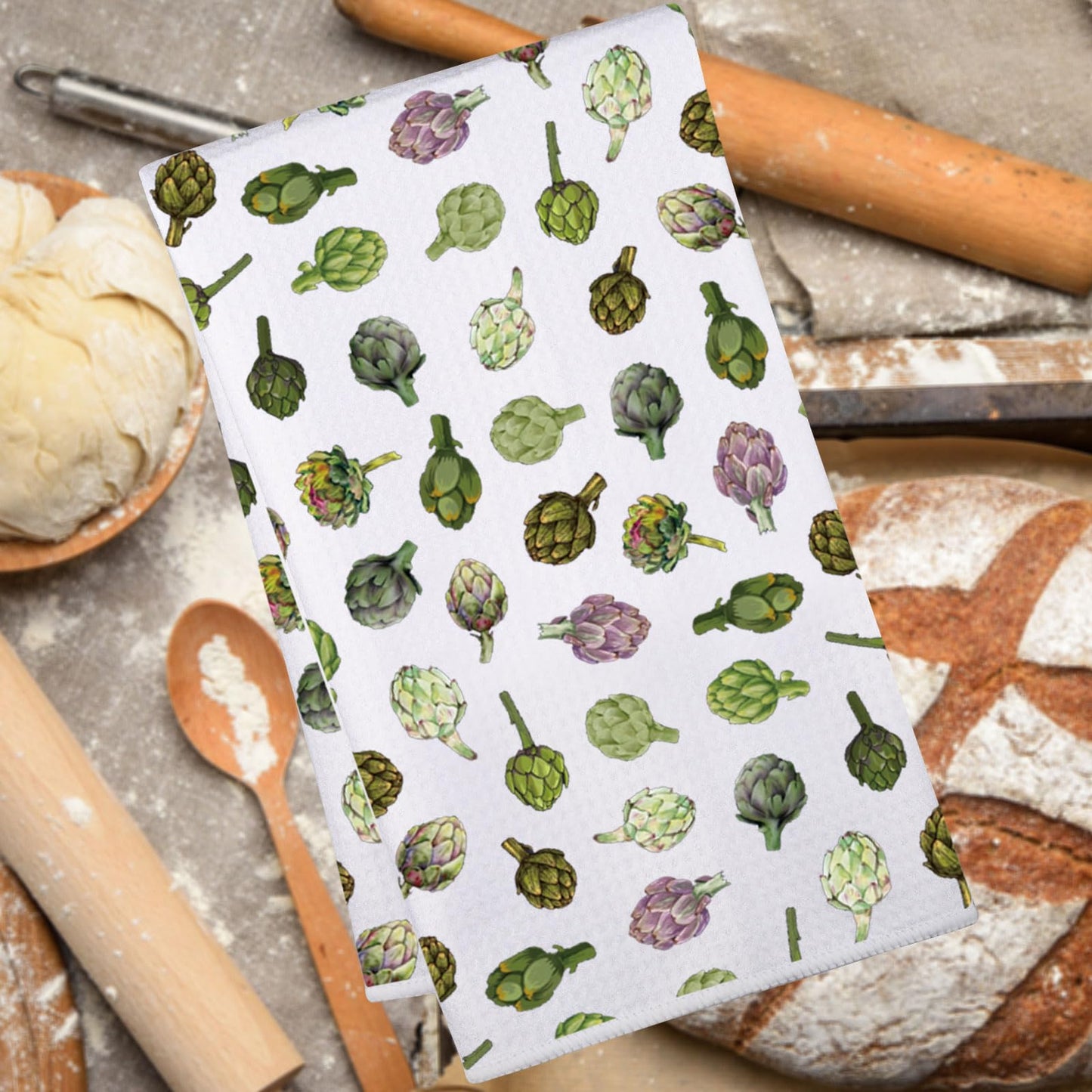 JNIAP Artichoke Kitchen Towel Artichokes Lover Gift Artichoke Queen Gift Artichokes Botanical Dish Towel(greenpurple Plant kt)